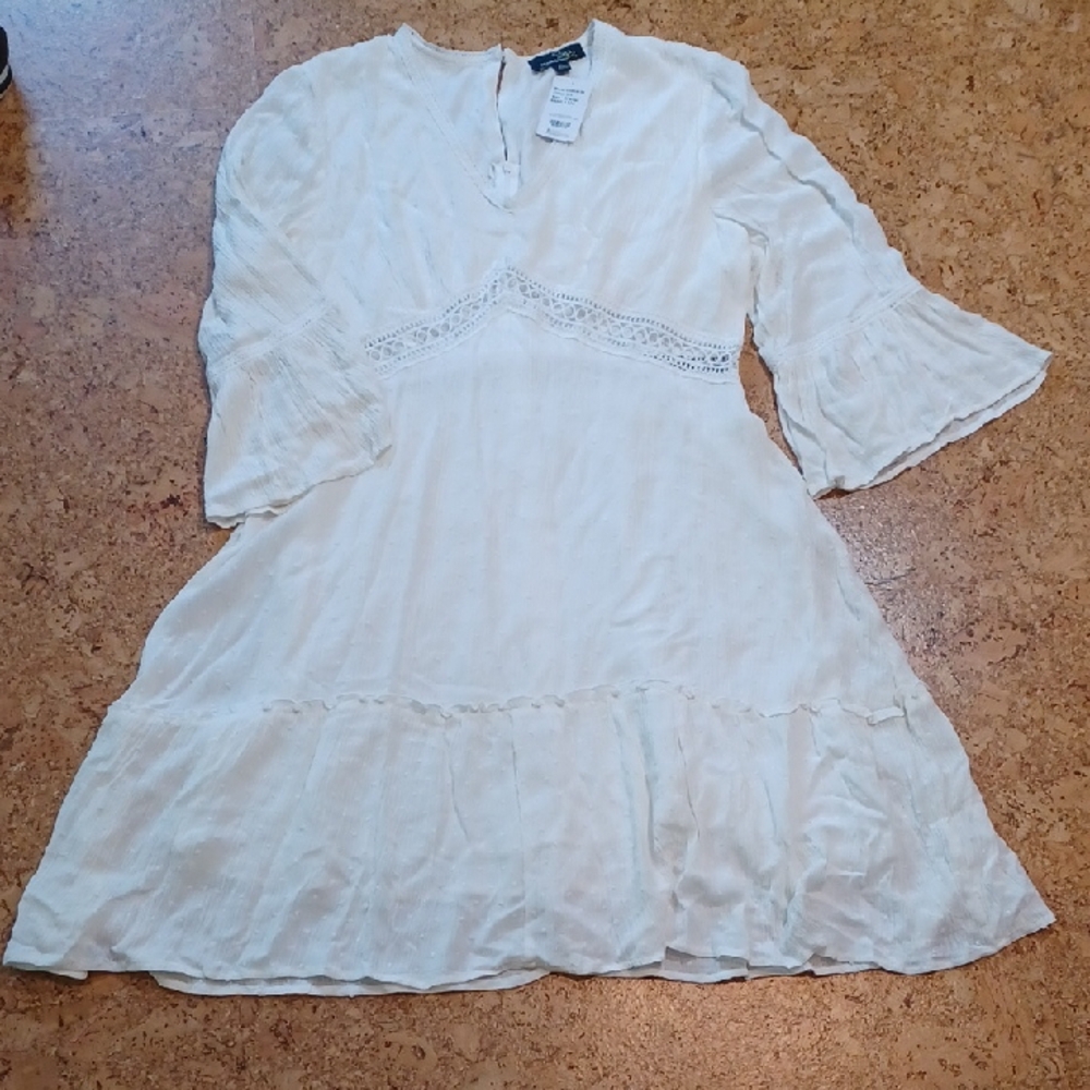 Suzanne Betro White 1/4 Bell Sleeve Eyelet Dress Size XL NWT